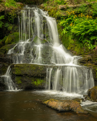 The cascade of Upper Thomasson Foss, near Goathland in the North Yorkshire Moors, UK. A photograph by Tim Pearson.