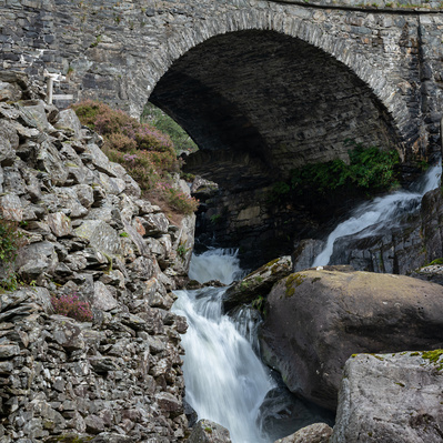 Ogwen falls detail at the Port Pen y Benglog bridge. A photograph by Tim Pearson.