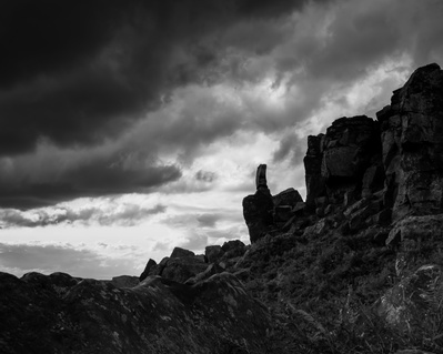 Cloud builds behind the Wainstones on the Cleveland Way. A photograph by Tim Pearson.