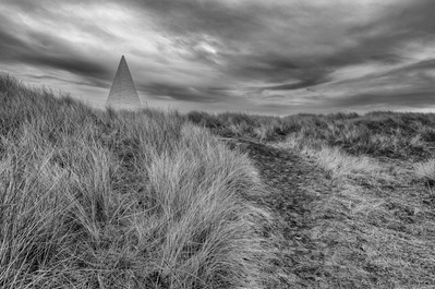 The daymark at Emmanuel Head on Lindisfarne island, Northumbria. A photograph by Tim Pearson.