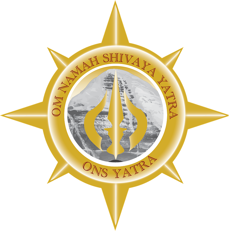 Om Namah Shivaya Yatra Logo showing trishool (trident weapon of shiva) with Mt. Kailash.