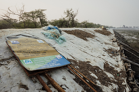 Apres le cyclone yaas, les habitants se desolent de la foret de mangove disparue, ils n&#x27;ont plus de travail et le gouvernement n&#x27;a pas tenu ses promesses d&#x27;aides aux victimes, bengale occidental, inde, fevrier 2022, after the yaas cyclone the inhabitants 