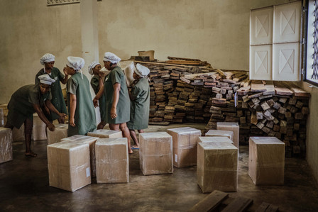 Vanille de Madagascar. 
A l'entrepôt d'Antalaha, dans la région de la SAVA, à Madagascar, les ouvrières préparent les lots de vanille pour l'exportation.