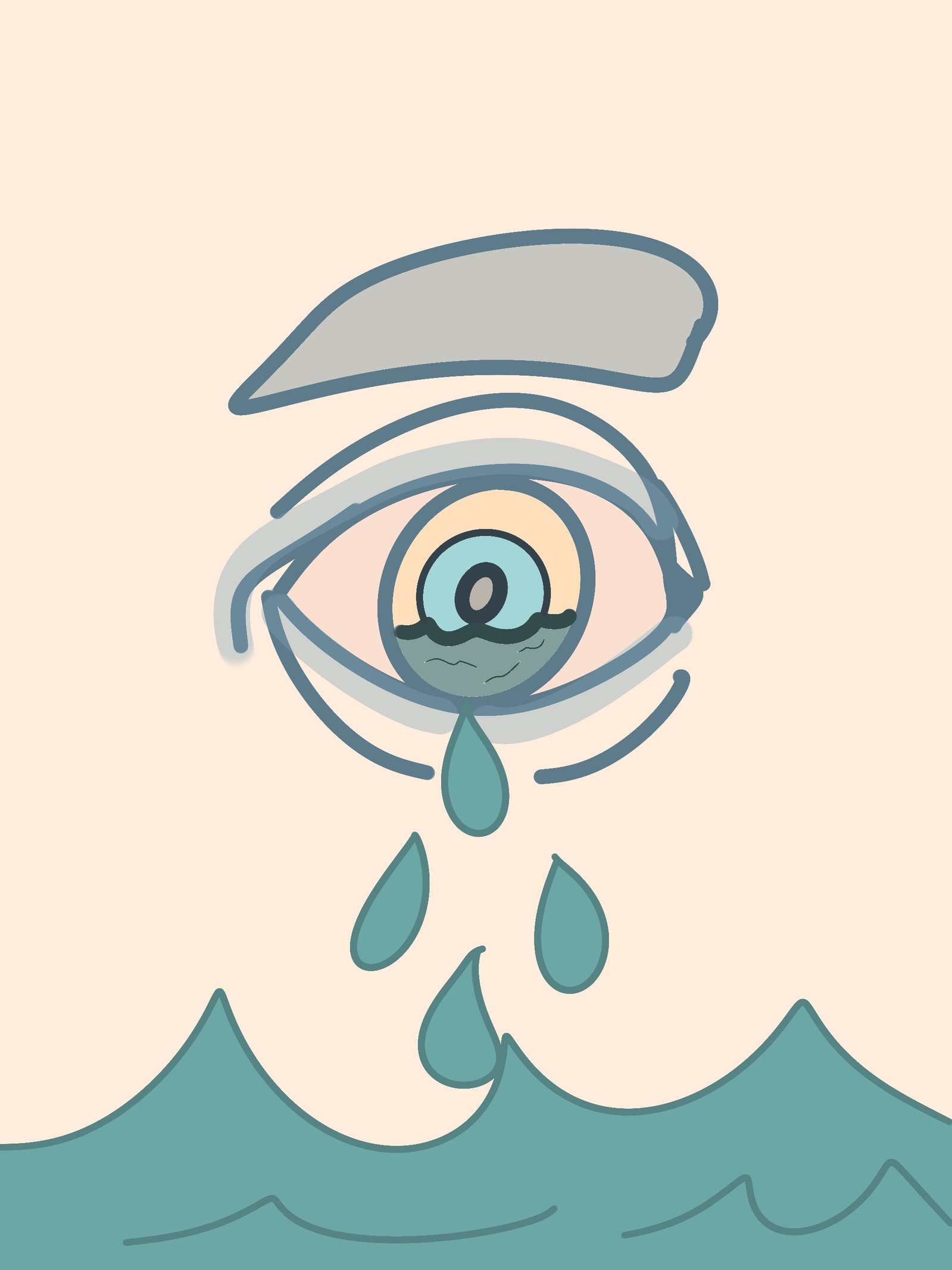 Single eye crying into the ocean.