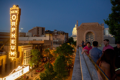 Overlooking from the roof of the MMoCA in Madison you can see the Orpheum sign down State Street. 