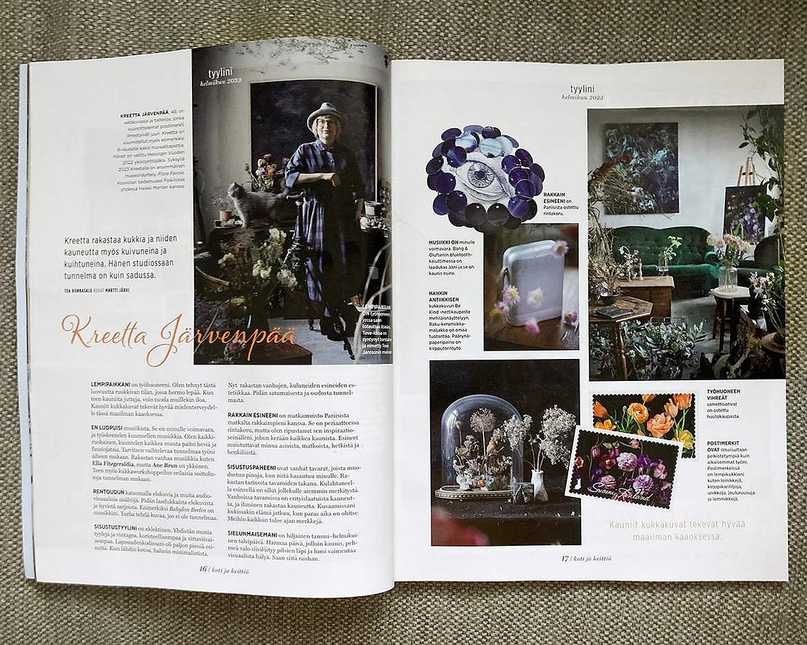 I was interviewed by Koti ja Keittiö magazine about my style. Behind me you can see Tove and this is my workspace in Vallila, Helsinki.
