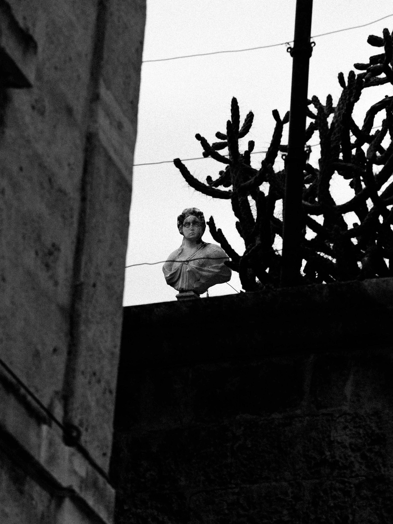 Black and white picture of a lady statue