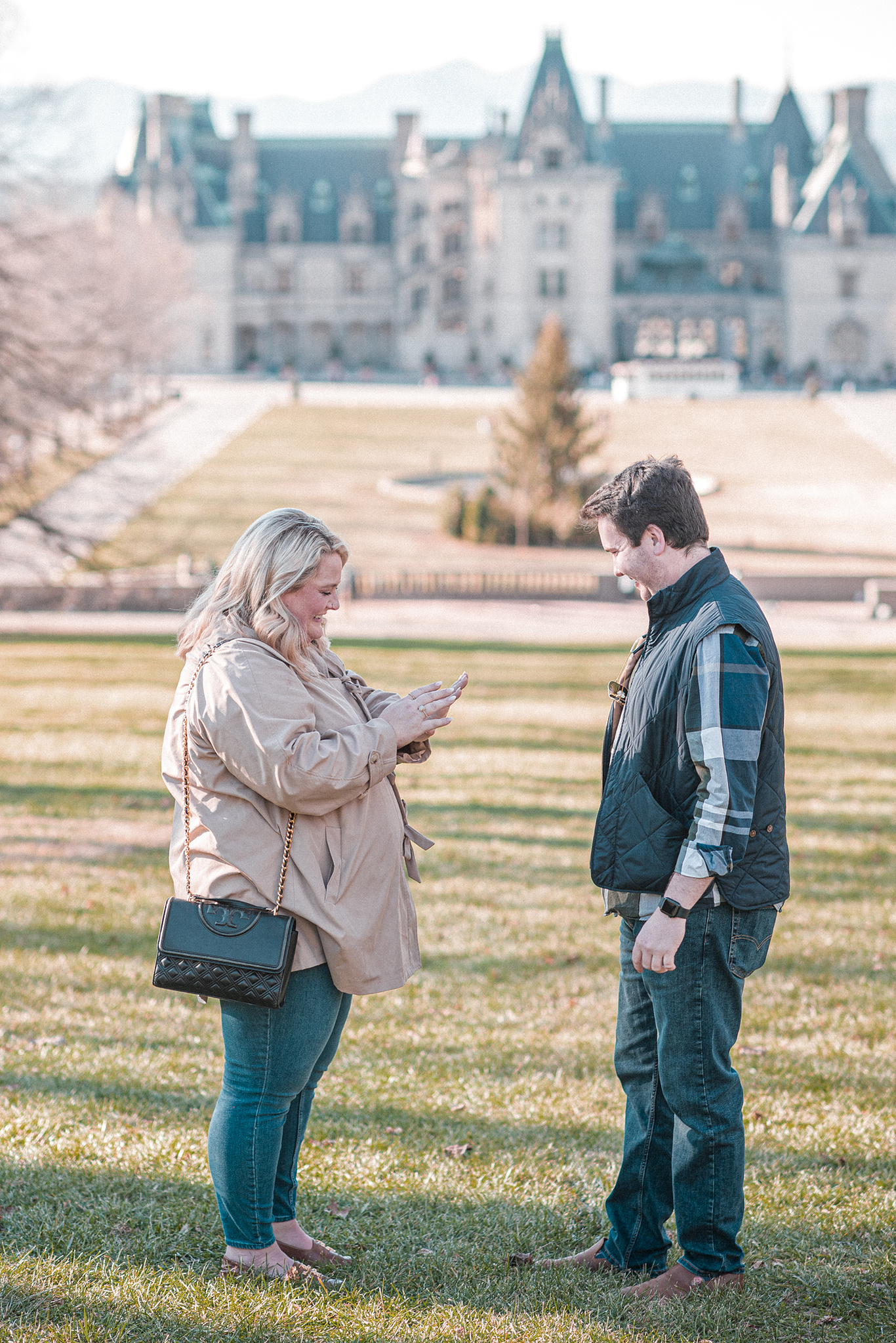 A proposal photography session on the High Lawn at the Biltmore Estate in Asheville, NC