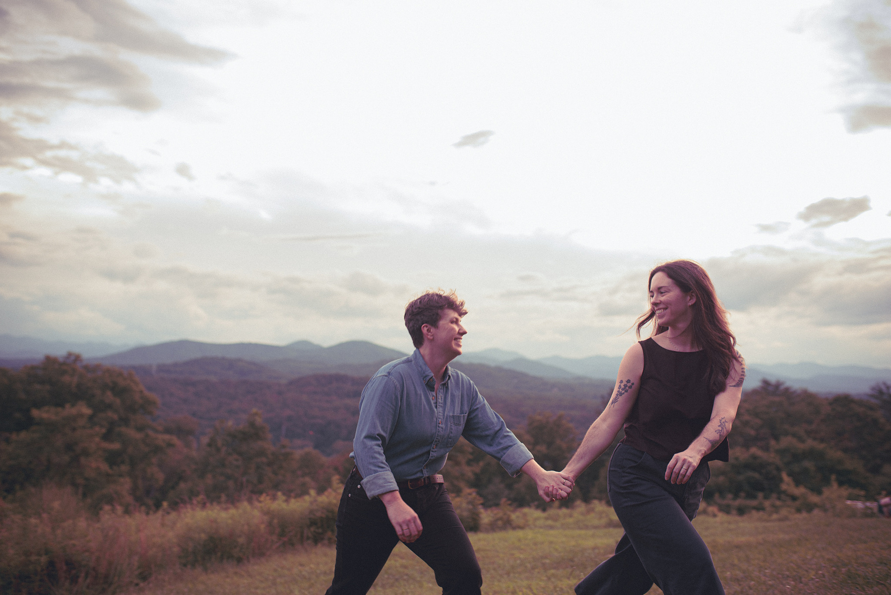 Asheville LGBTQ Photographer capturing a couples anniversary session at the Lookout Observatory near UNC