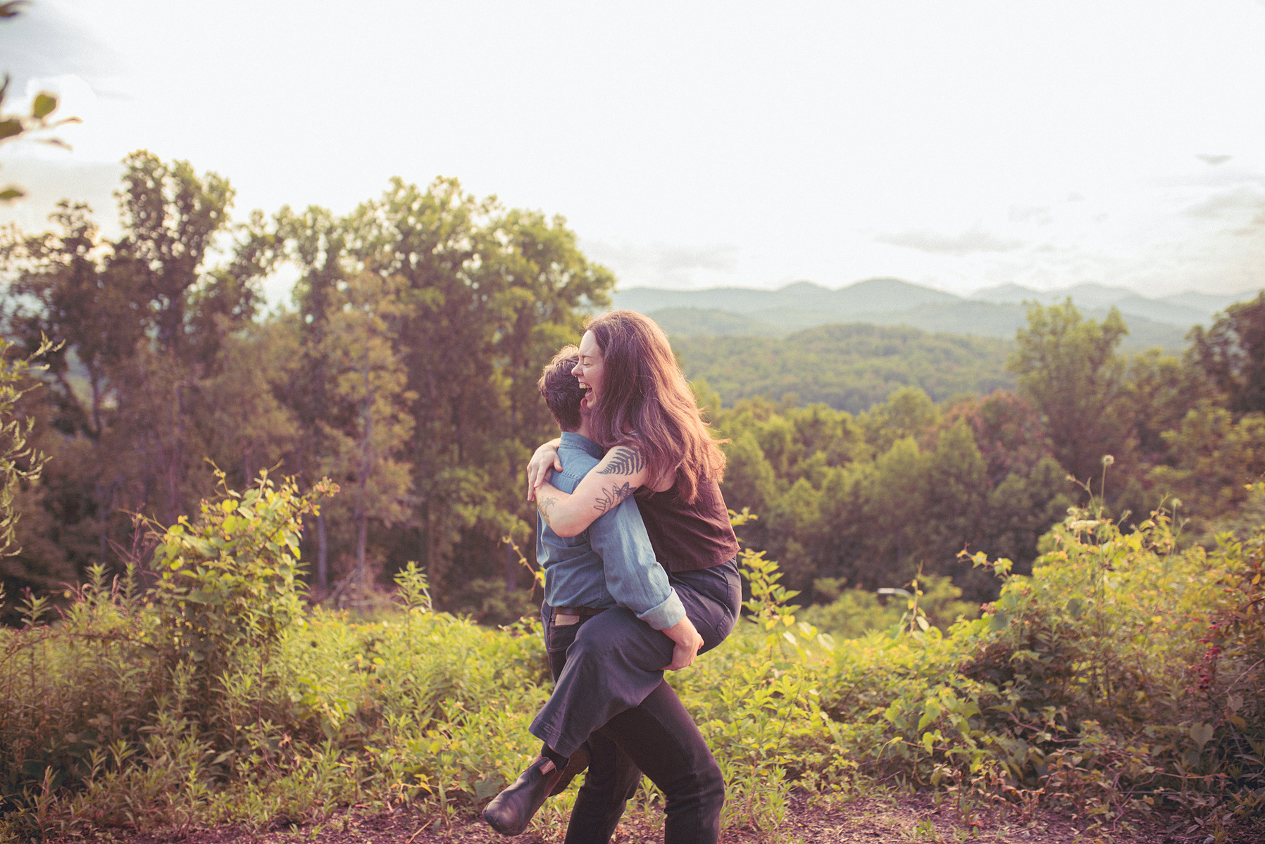 Asheville LGBTQ Photographer capturing a couples anniversary session at the Lookout Observatory near UNC