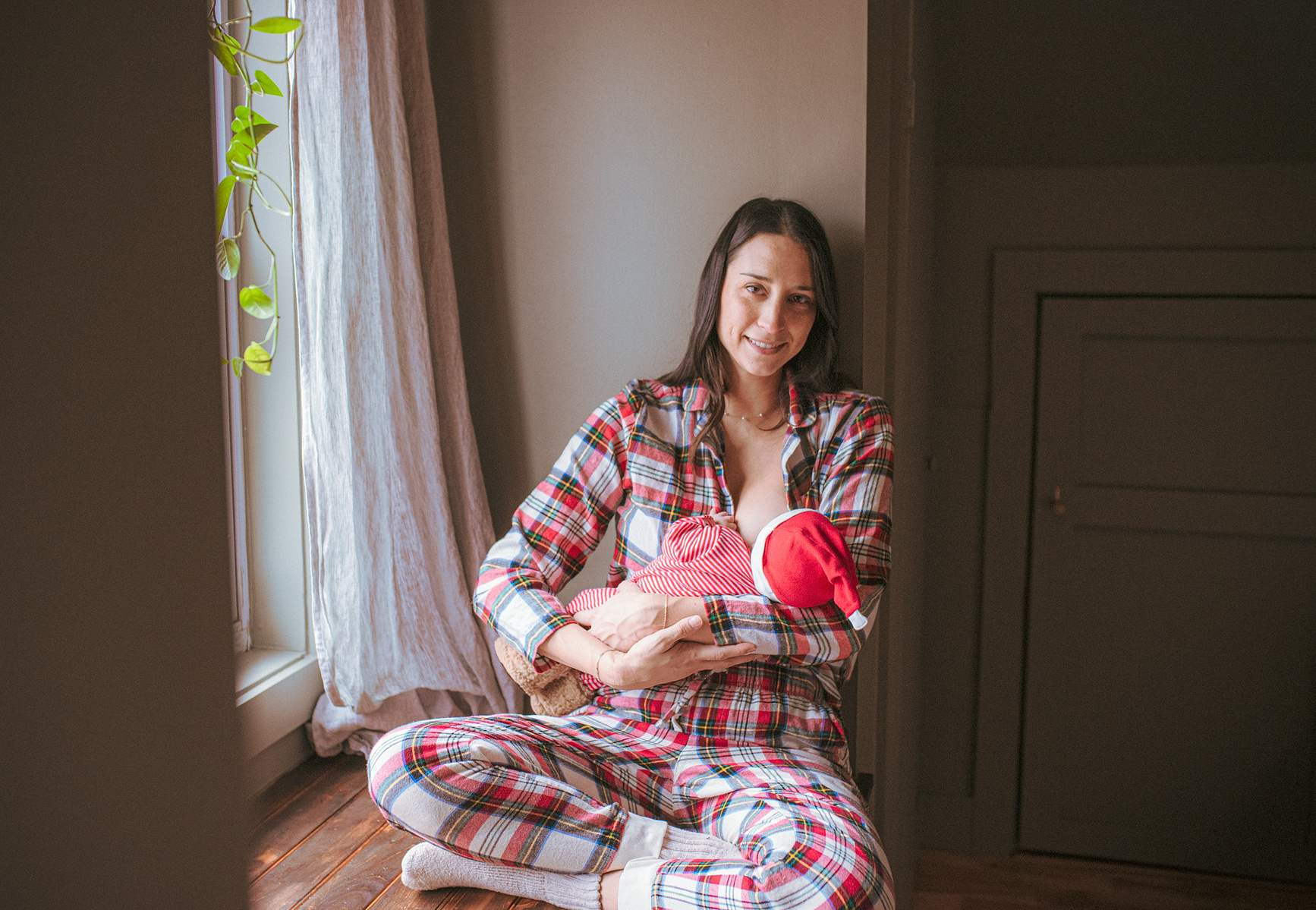 Asheville Newborn Photography In Front of Fireplace