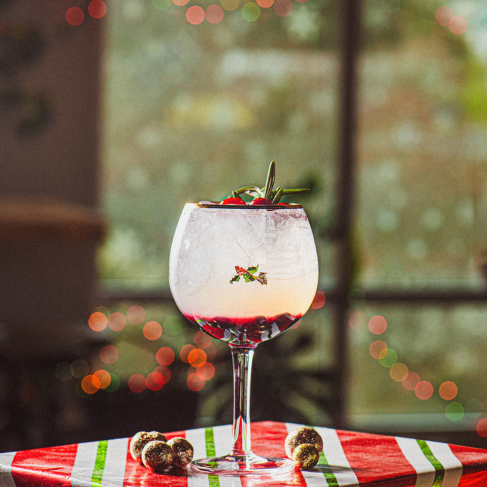 A holiday cocktail photography shoot at Pillar Bar, a rooftop spot in Asheville, NC