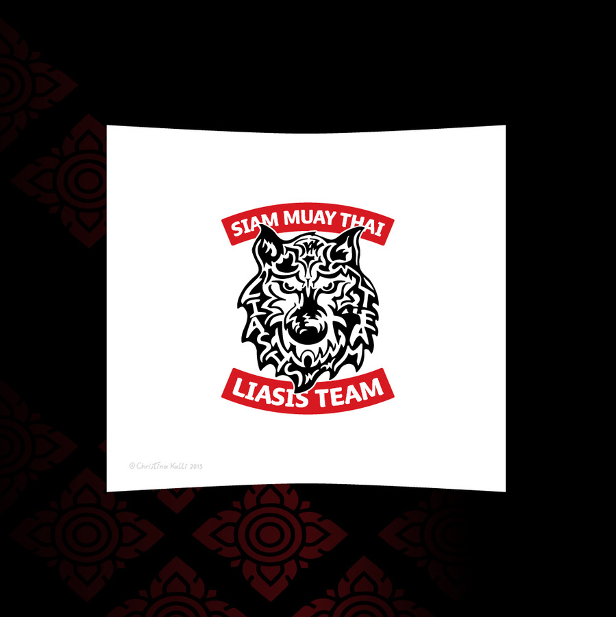 Logo design of Siam Muay Thai Liasis Team, a Muay Thai school of martial arts in Cyprus, depicting a wolf with hidden words in the design.