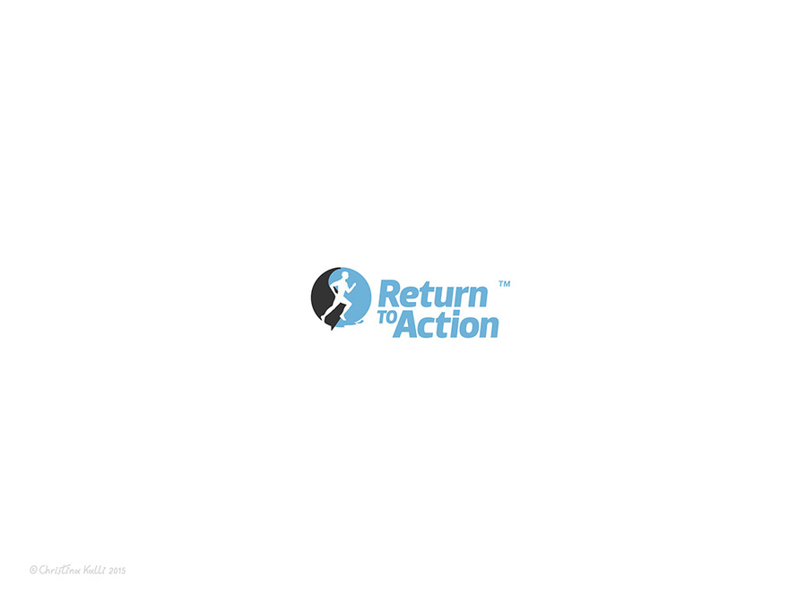 Compact version of the logo for Return To Action, an aquatic exercise program specialized for people with arthritic conditions, depicting a running man.