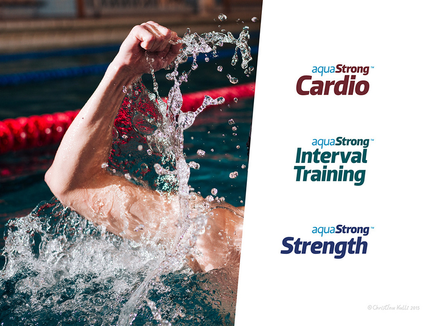 Logo adaptations for each specialized program set of aquaStrong, a strength and endurance building aquatic exercise program.