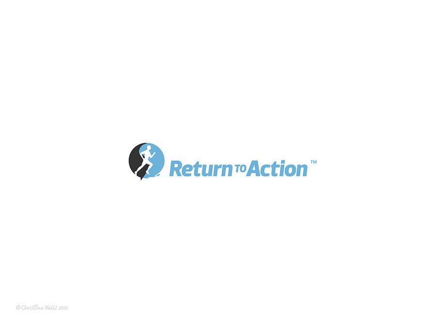 Logo for Return To Action, an aquatic exercise program specialized for people with arthritic conditions, depicting a running man.