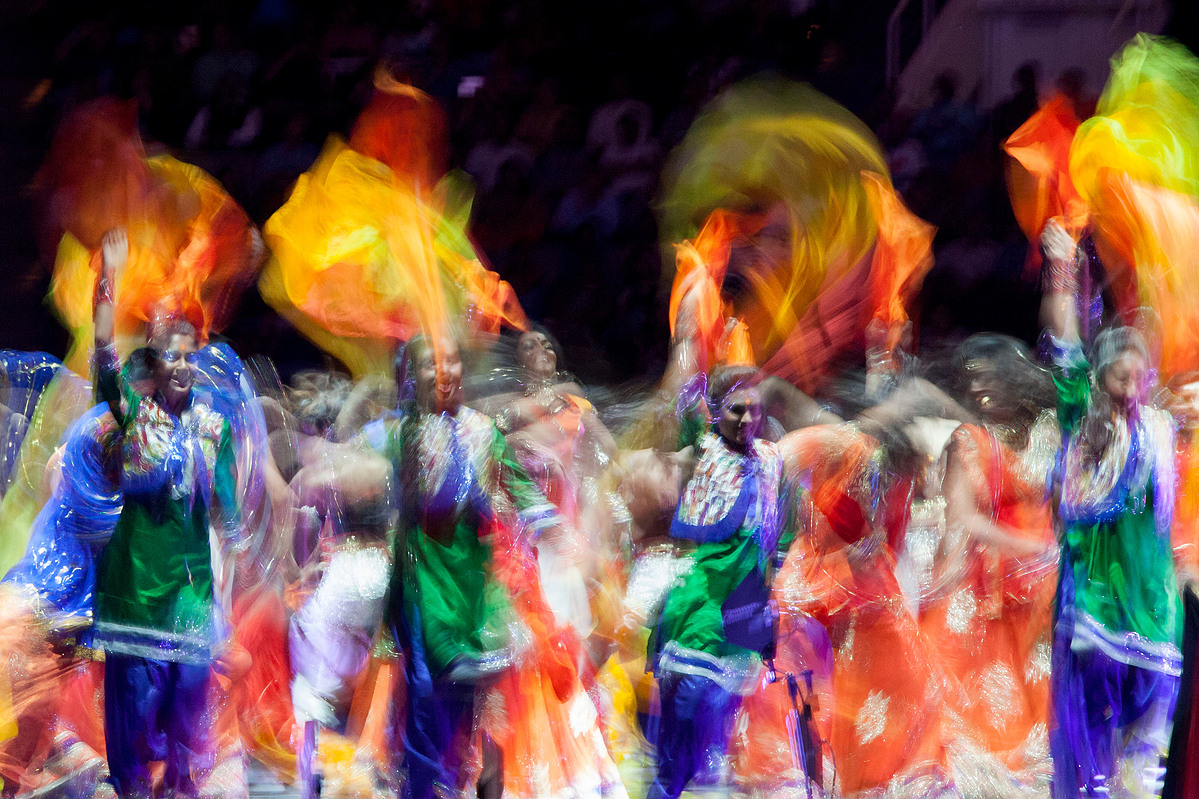 Dancers perform at the SAP Center in San Jose California before Indian Prime Minister Narendra Modi spoke to a crowd of over 18,000 on September 27, 2015.