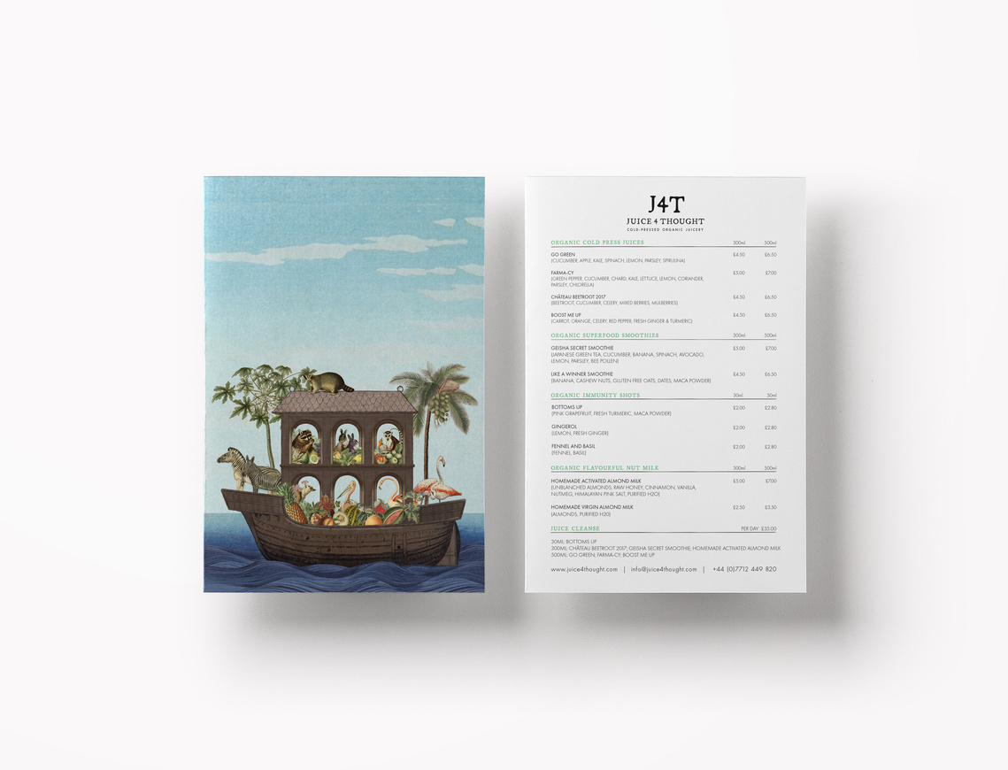 claire middleton, collage, graphics, art direction, branding, menu design, Noah's ark 