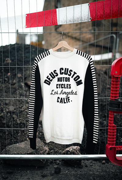 a Deus Ex Machina Los Angeles jumper photographed in an urban environment  