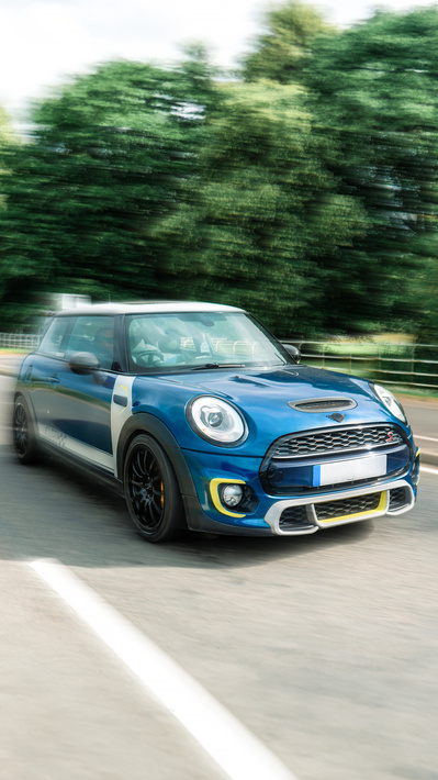 Mini F56 rolling shots of the car driving along a road in the Midlands uk