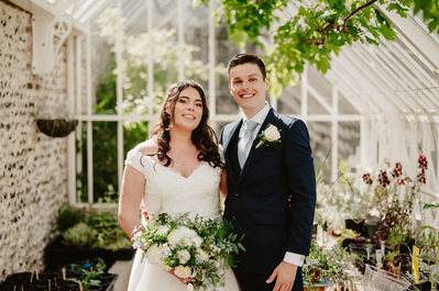 Wedding portrait in the glasshouse in the Italian gardens at Chapel house estate