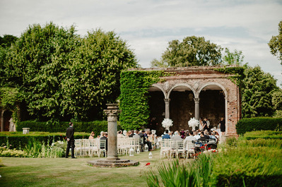 Outdoor wedding ceremony in the Italian gardens at broome park