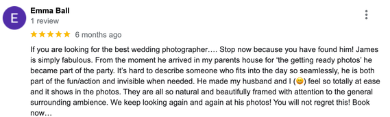 a review for a kent wedding photographer