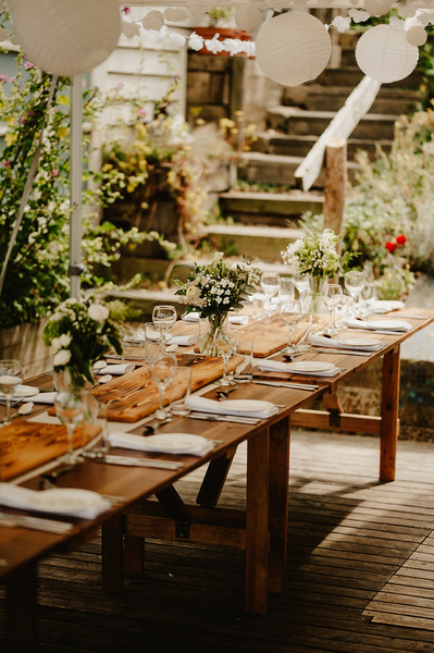 Wedding breakfast table setting outdoors in Whitstable