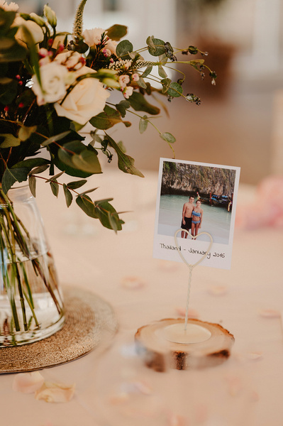 Table details at the wedding reception at the night yard