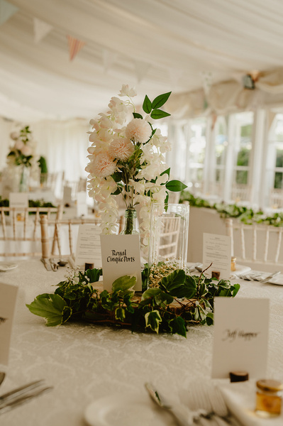 Wedding table decor at Marleybrook House