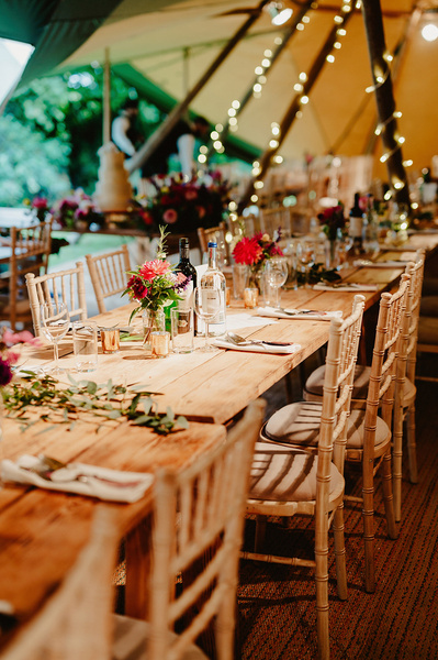 Kent garden wedding details inside a marquee