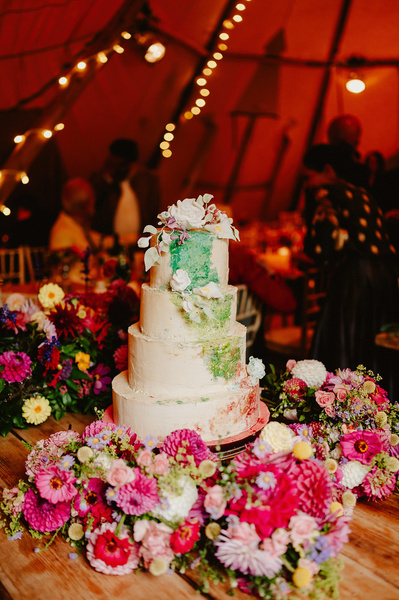Amazing and colourful Indian wedding cake in Kent garden
