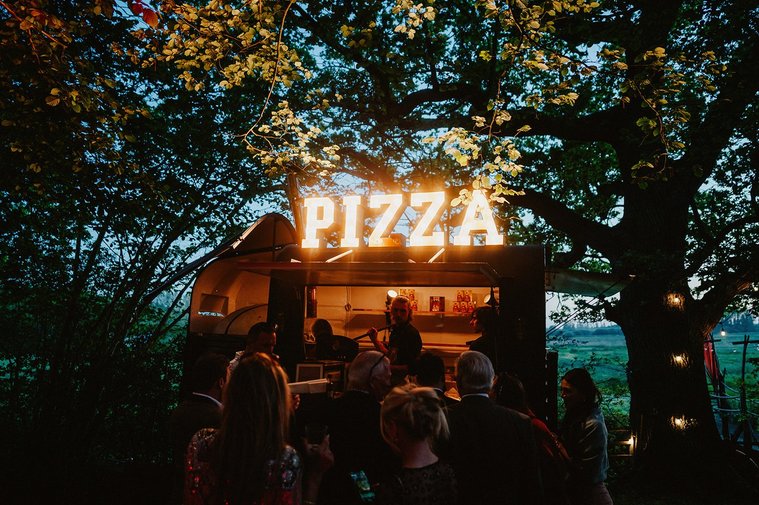 pizza van during the wedding reception at wilderness kent