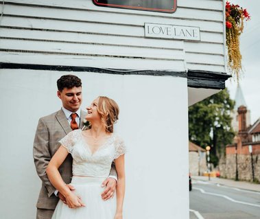 you know the vines of rochester is one of the best Kent wedding venues when there is a road nearby named Love lane perfect for wedding day portraits with the bride and groom