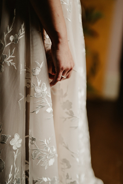 Bridal dress details, white dress made of lace