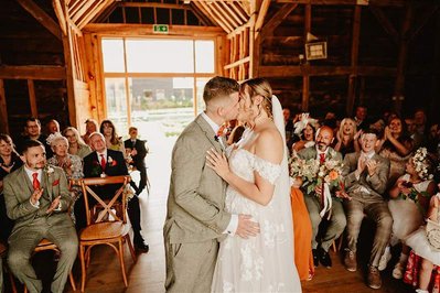 the happy couples first kiss at silchester farm