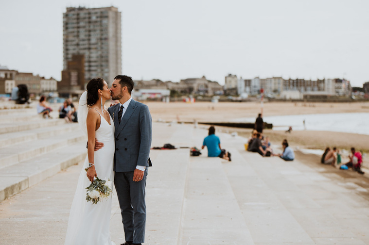 margate wedding at sands hotel couple portrait on beach steps