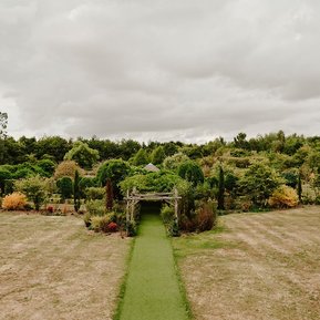 a aerial photo of the grounds at the gardens in yalding, a kent wedding venue