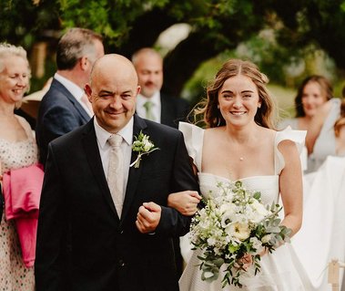bride with her father at the unique venue beacon house