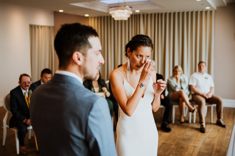 tearful bride during ceremony at sands hotel margate wedding