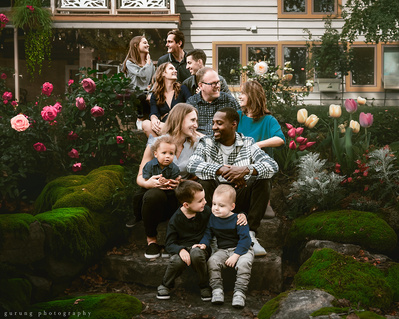 A magical family portrait of a large family. Great family group picture photographed at Mequon Wisconsin. Group family pose.
