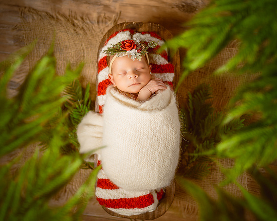 Newborn baby born in Holiday Season, cute christmas themed newborn photography in Mequon Wisconsin. 