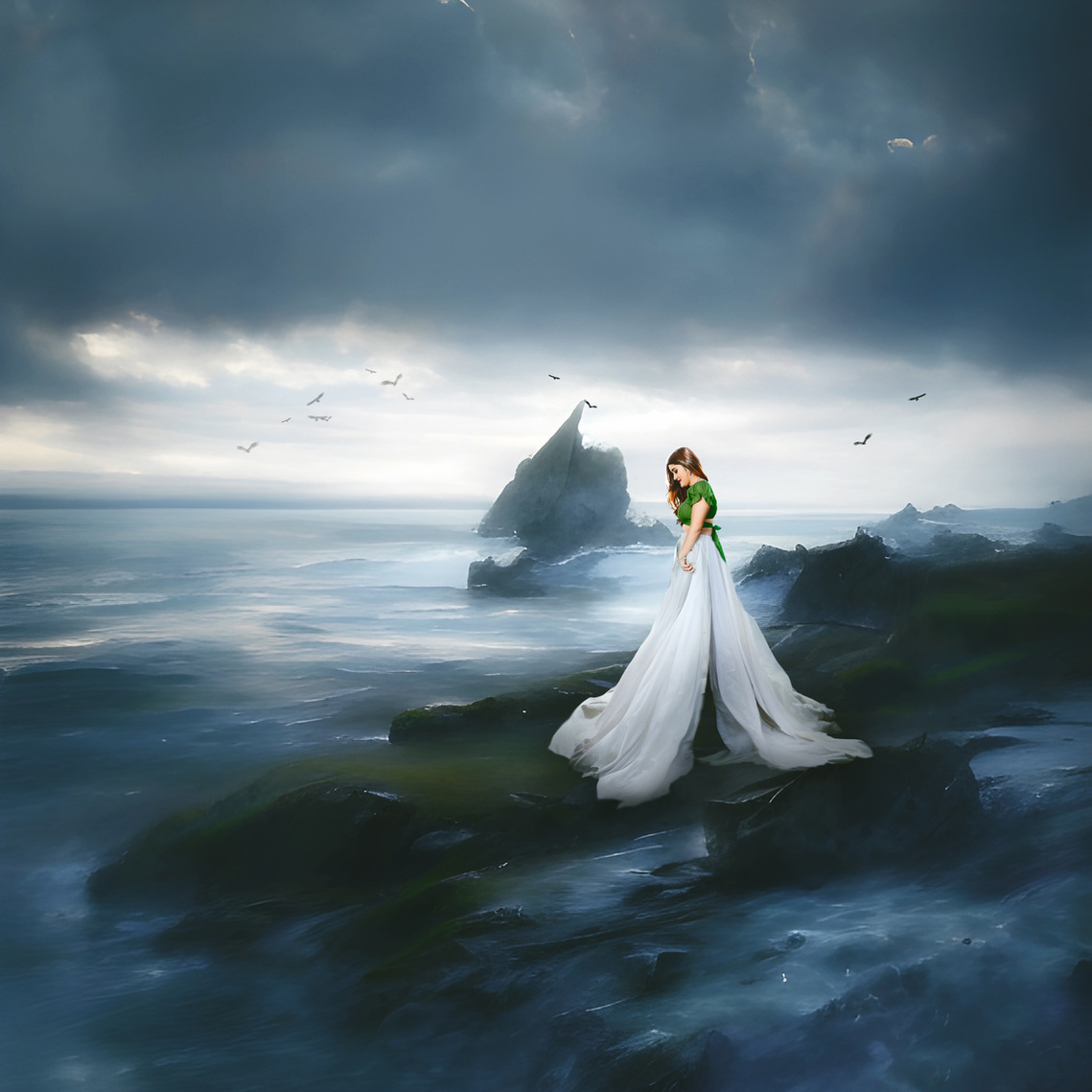 A phenomenal photograph a beautiful lady enjoying the moment on the shore of Lake Michigan in Milwaukee Wisconsin. Stunning portrait photography. 