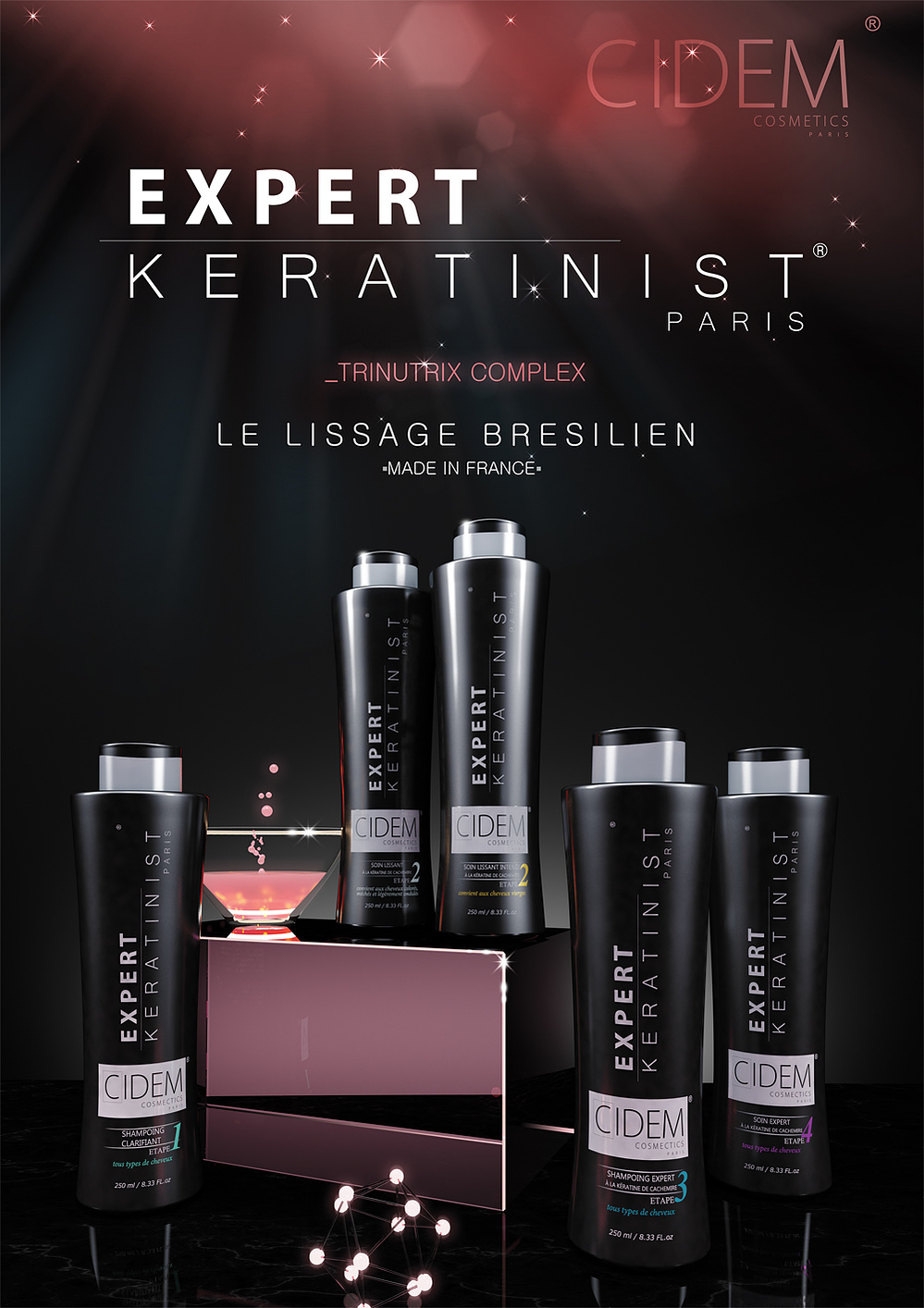 Image de synthèse d'une gamme de cosmétiques capillaires..