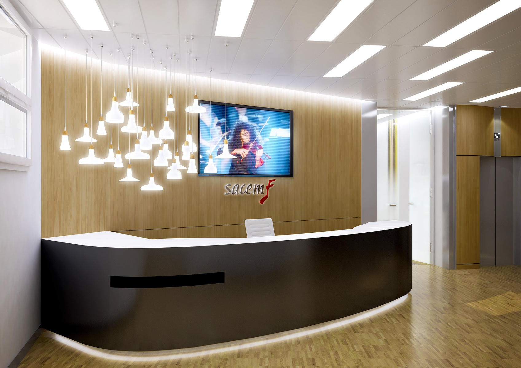 Image de synthèse de l'aménagement de la zone d'accueil de la SACEM.