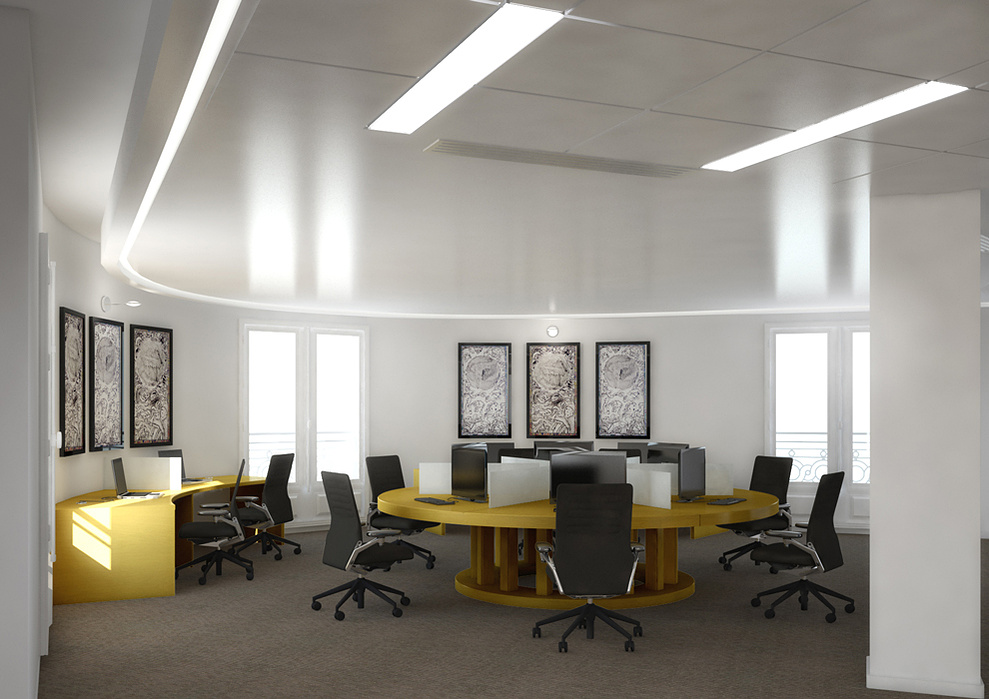 Espace de travail des bureaux ATK, image de synthèse.