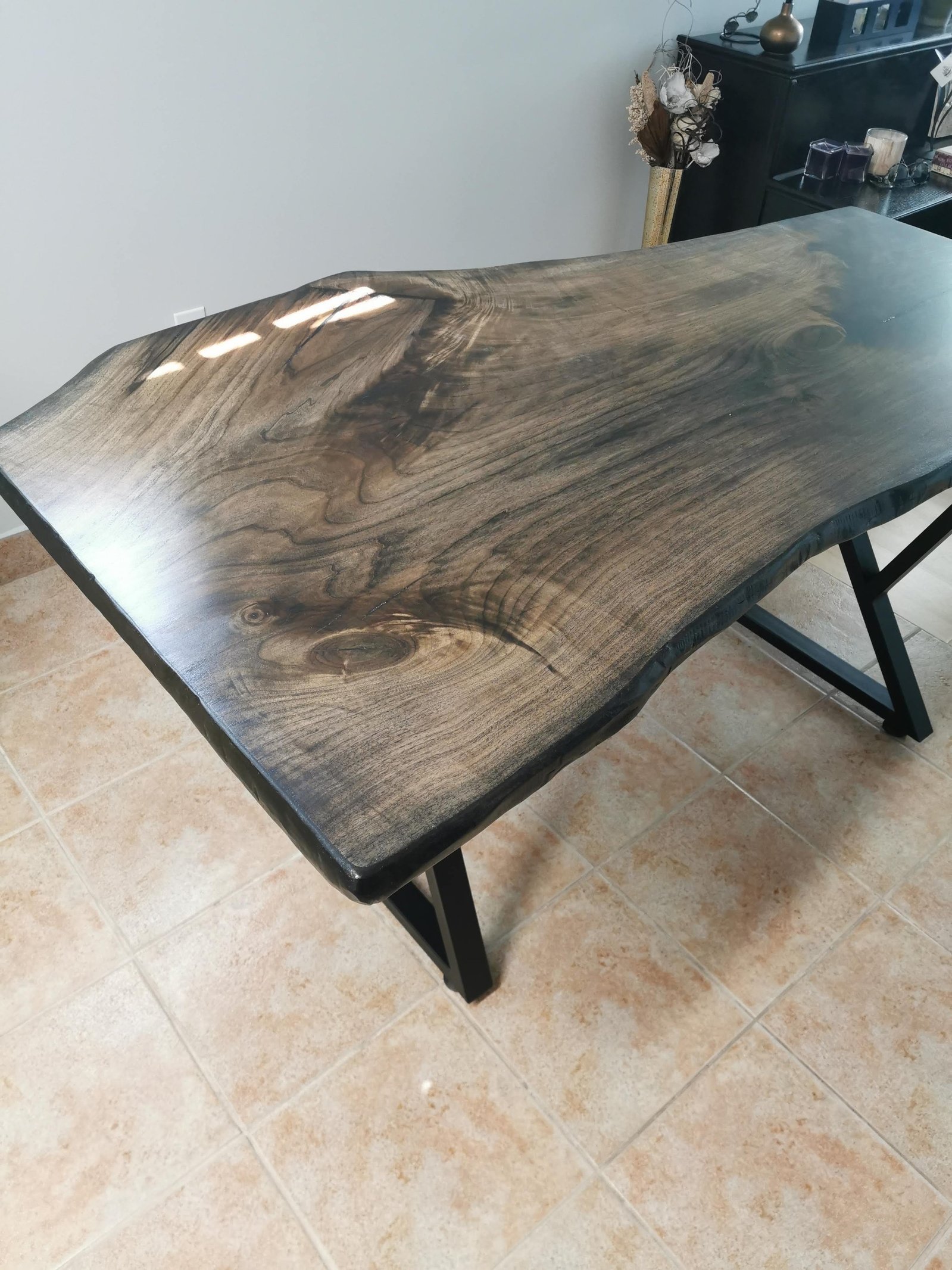 Live Edge Table-Butternut stained dark