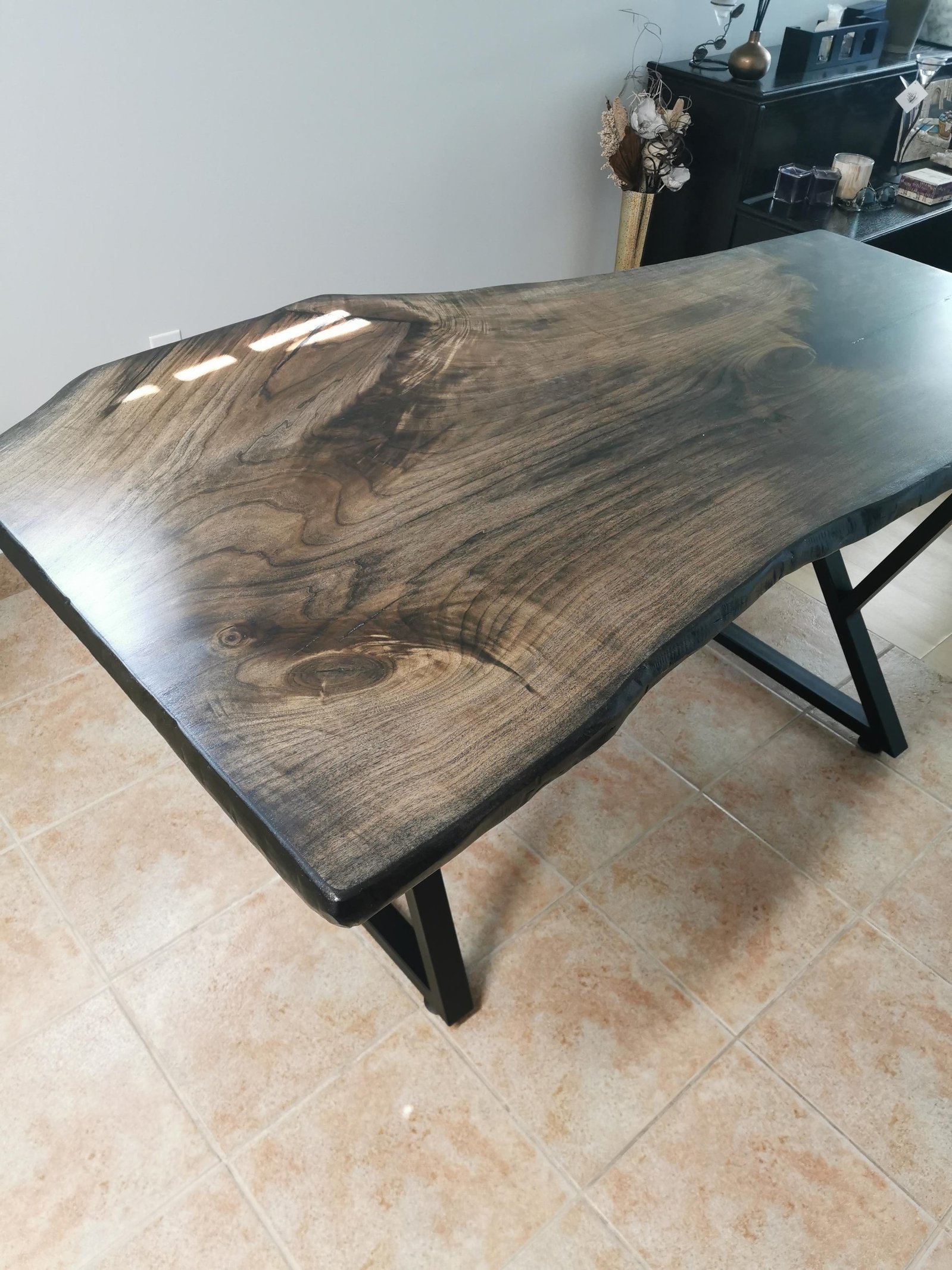 Live Edge Table-Butternut stained dark