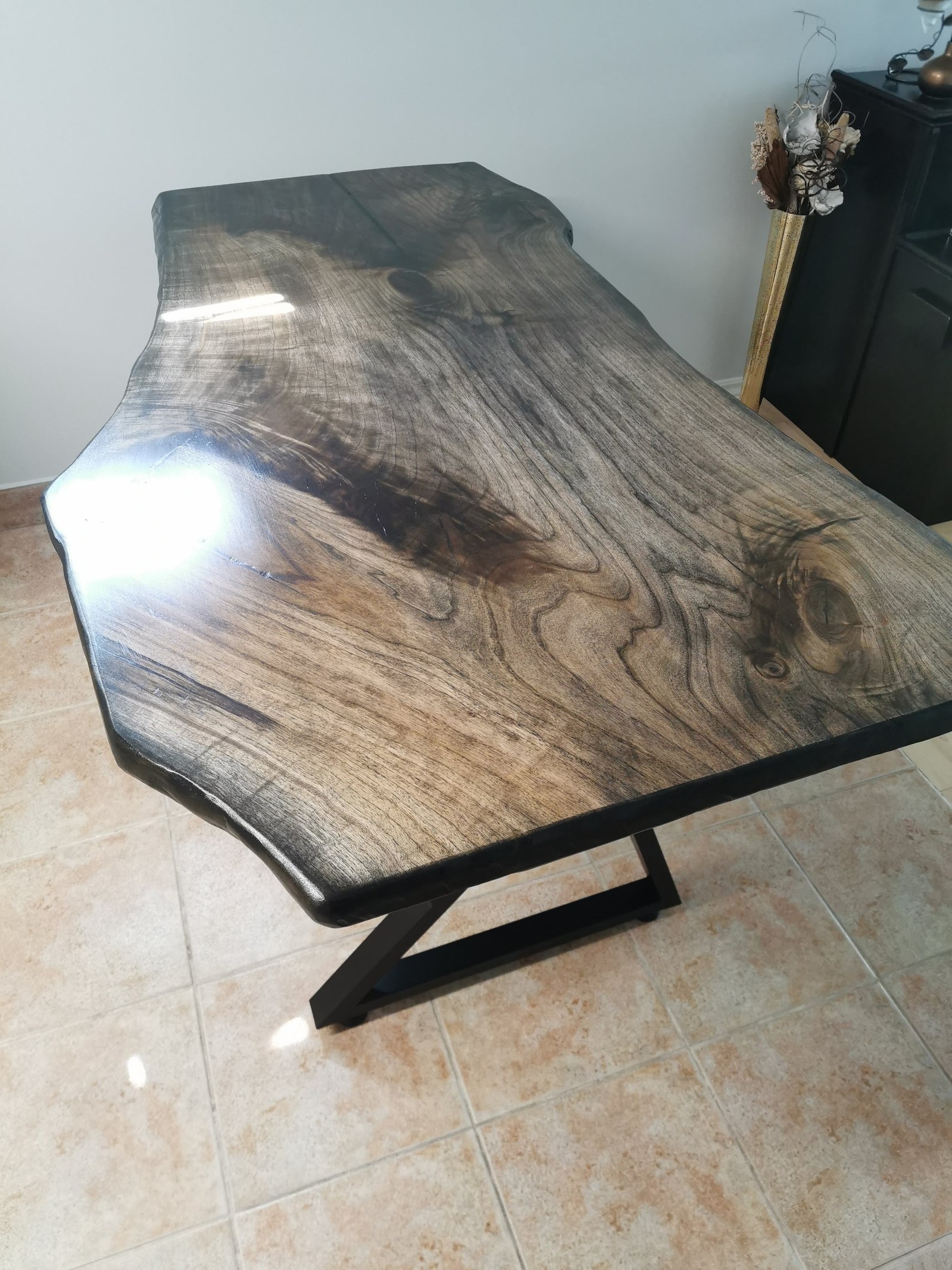 Live Edge Table-Butternut stained dark