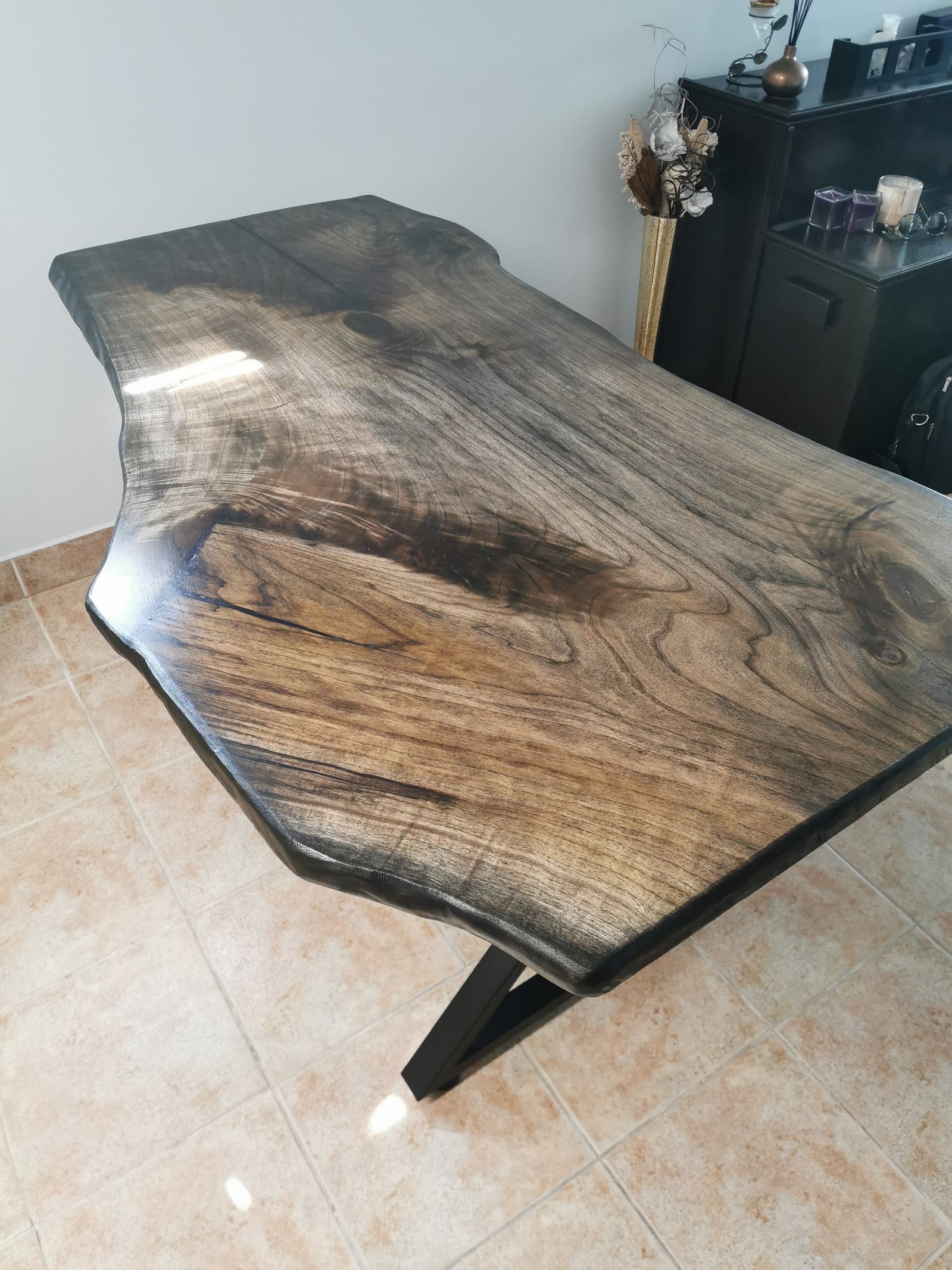 Live Edge Table-Butternut stained dark